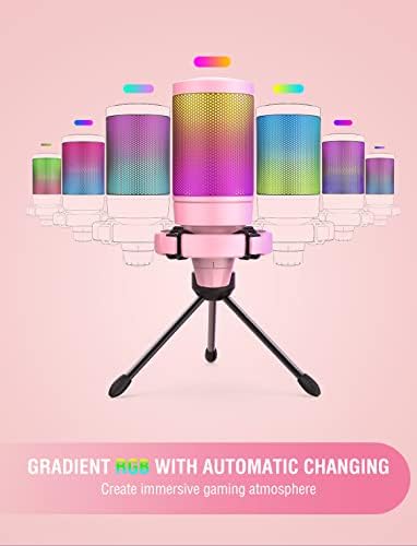FIFINE Gaming Microphone, USB PC Streaming RGB Condenser Microphone for Video, Voice Recording, Podcasts, Youtube, Tiktok on Desktop/Laptop/PS4/PS5, with Tap-to-Mute, External Pop Filter-A6V Pink