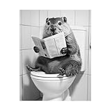 CHEEKY ANIMALZ, Beaver Sitting on Toilet, Beaver Wall Art Poster, Funny Bathroom Decor, Animal Print, Toilet Pooping Humor