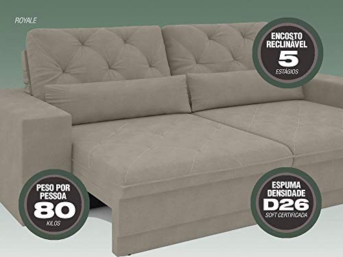 Sofá 5 Lugares Retrátil e Reclinável Royale Suede Areia