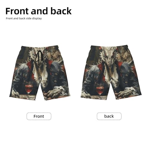 Boys Beach Shorts Quick Dry Swim Trunks Board Surf Summer Teen Kids, Dragon Playing Poker Cards Vintage2