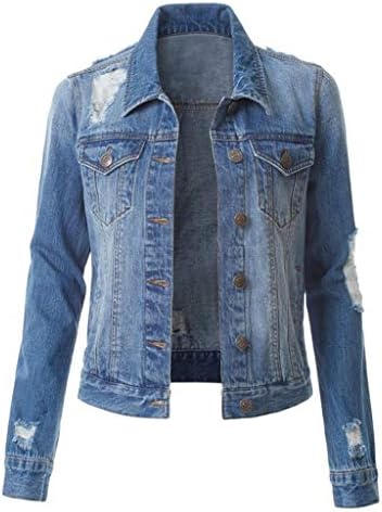 iYYVV Women Casual Fashion Slim Fit Denim Jacket Jean Coat Bead Outwear Overcoat