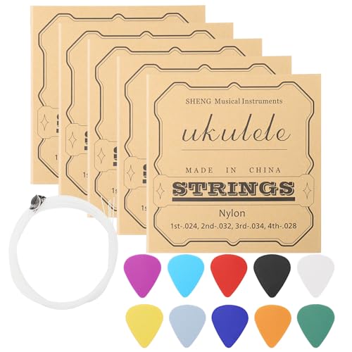 Ukulele Strings, 5 Sets of Nylon Ukulele Strings, String Winder for Soprano (21 Inch) Concert (23 Inch) Tenor (26 Inch) Ukulele with 8 Picks