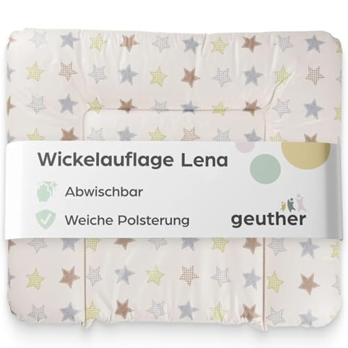 Geuther Wickelauflage Lena 85 x 75 cm, abwaschbar | Wickelunterlage extra breit | Erhöhter Rand mit Kopfschutz | Wickelmulde für Babys | Wickeltischauflage für Wickeltische mit Rand | Stern