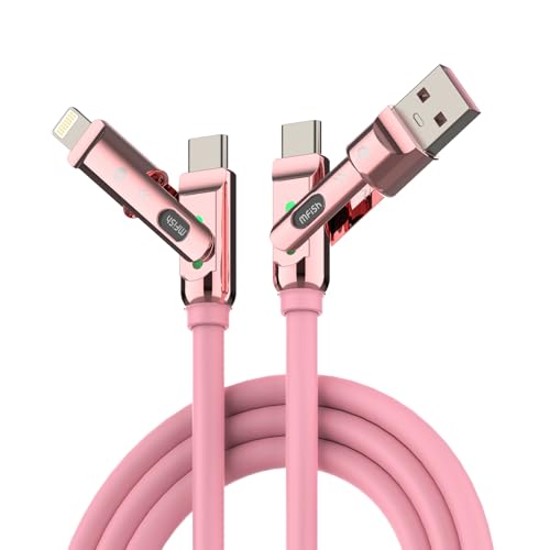 Image of MFish 4 in 1 Charging Cable, 240W Max Fast Charger Cord 6.6FT with Carrying Case, Silicone USB A /C to Lightning /C with Light, Multi Universal Cable for iPhone 17 /16 /MacBook /iPad /Laptop /Carplay, Pink