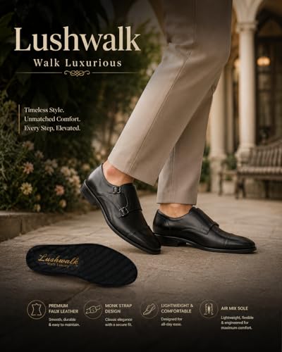 Image of Men's Double Monk Strap Formal Shoes | Cap Toe Design, Polished Upper, Soft Cushioned Insole, TPR Outsole, Slip-On Formal Shoe for Men Office Dress, Party & Wedding Footwear