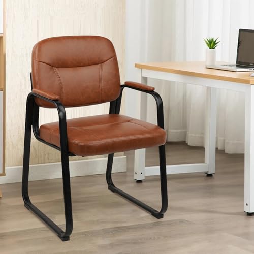 Image of CLATINA Leather Guest Chair with Padded Arm Rest for Reception Meeting Conference and Waiting Room Side Office Home Black with Sled Base 4 Pack
