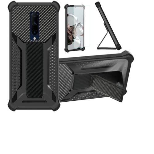 bojioderf Case Compatible for Oneplus 7 PRO Phone Case Cover [with Tempered Glass Screen Protector] Hybrid Case [Folding Support Magnetic] [Frosted Anti-Fingerprint] Black