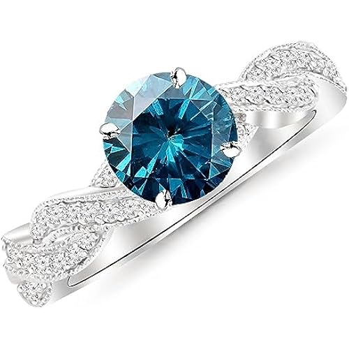 Houston Diamond District 2.28 Carat Twisting Designer Eternity Love Split Shank Diamond Engagement Ring With Milgrain with a 2 Carat Blue Diamond Center (Heirloom Quality)