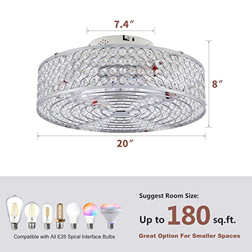 Hueoczw Ceiling Fan With Light, 20 Inch Crystal Ceiling Fan With Light, With Remote Control, 6-Speed Adjustable Wind Speed, With Color-Controlling Bulb, For Kitchen, Bedroom, Dining Room. #TOP4
