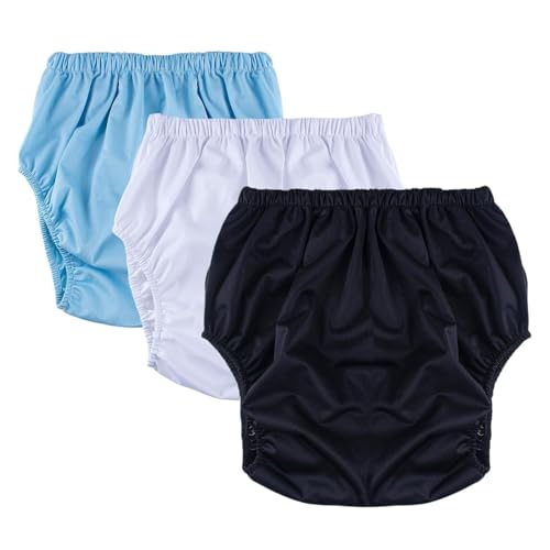 Paquete de 3 Bragas de Plástico para Adultos,Cobertor Pañal Cubrepañales Reutilizables y Lavables para Incontinencia,Pantalones de Incontinencia(Blue+white+black,XX-Large)