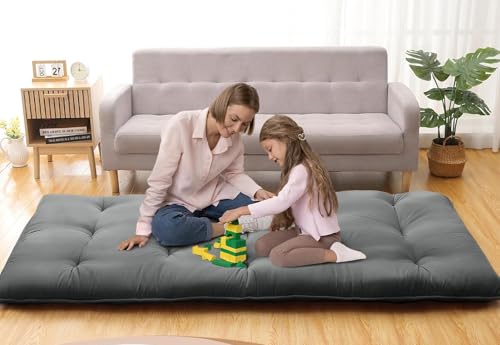 Image of Deevine Craft Quilt Cotton Floor Bed Mattress, Foldable,Rollable Movable Single Bed Comfort Gadda 1 Sleeping Capacity, S Quilted Design (Dark Grey, Single Bed 72X30X5 Inches), Gray