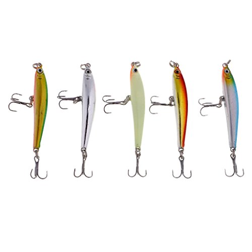 Homyl 5 peças de iscas mistas de pesca iscas minerais isca 3D olho de peixe mordaço com isca de pena