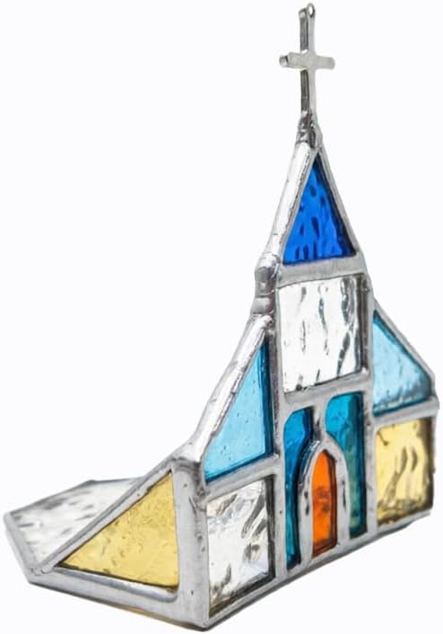 Handmade Stained Glass Church Tealight Holder, Palm‑Sized Mini Cross Candle Holder, Spiritual Religious Decor Gift for Baptism, Wedding, Mother’s Day, Valentine’s Day, Christian Holiday