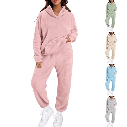 GOSEAGOTOFUN Ladies Pajamas Sets 2 Piece Fuzzy Fleece Outfits for Women Warm Pullover and Sweatpant Plush Winter Lounge Sets