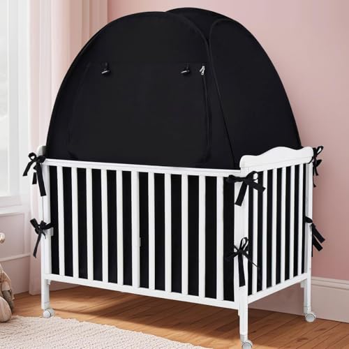 Image of Akiky Pop Up Tent Crib Blackout Tent Mini Crib and Pack N Play Tent Travel Privacy Tent,Blackout Canopy Crib Cover, Sleep Pod for Kids Toddler Baby