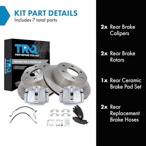 Image of TRQ Rear Brake Pad and Rotor Set Ceramic Calipers Compatible with 2002 Chevrolet Silverado 1500 Sierra 1500