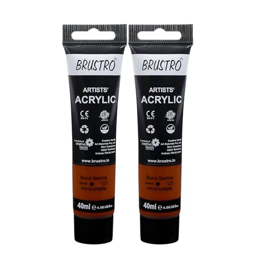 Image of BRUSTRO Artists Acrylic Paint Tube | 40ml, Burnt Sienna (Pack of 2)|Non-Toxic, Water Based, Inter Mixable, Ideal for Painting, Textured Effects on Canvas, Paper, Fine Art Student and Professionals