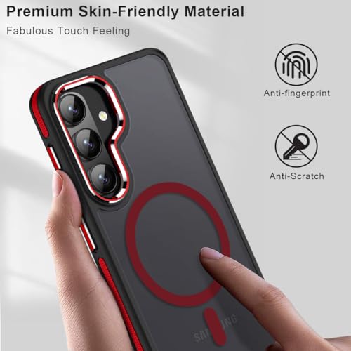 Image of MALEWOLF Case for Samsung Galaxy S26+ Plus, Compatible with Magsafe, Translucent Cover [Military Grade Shockproof] [Anti-Slip Edge], Color Hybrid Magnetic Case for Galaxy S26 Plus (Black /Red)