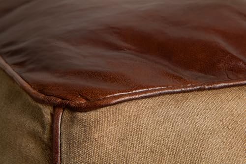 invicta INTERIOR Retro Sitzpouf Mustang 53cm Lederbezug mit Leinen Sitzwürfel Pouf Sitzhocker