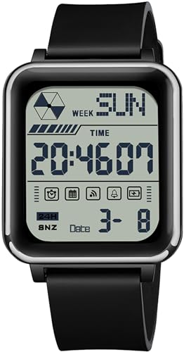 findtime Armbanduhr Herren Digital Quarz Herrenuhr mit Licht Datum Stoppuhr 50M Wasserdicht Sport Digitaluhr für Männer Große Zahlen Eckig Coutdown Dual Time 12/24H