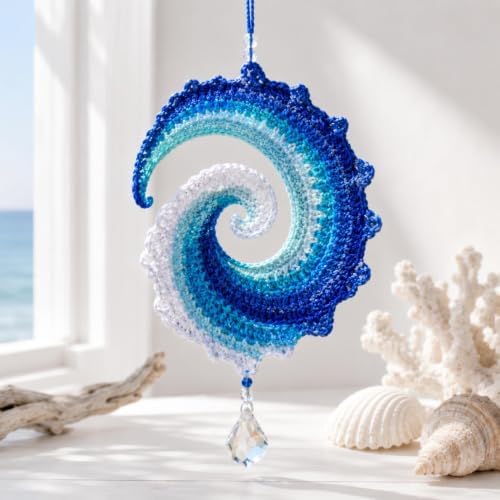 2026 New Ocean Wave Crochet Wind Spinner DIY Kit,Handmade Wave Hanging Crochet Craft Set for Beginner,Unique Beach House Home Decoration - 4