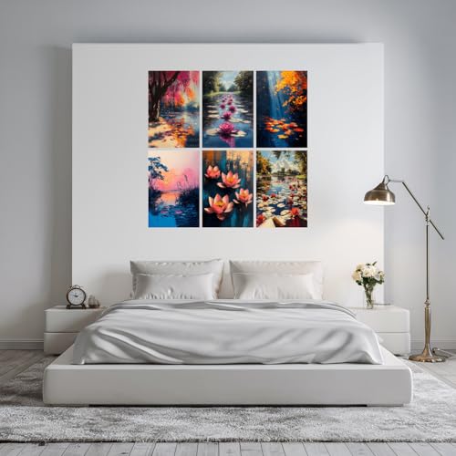 Image of SiddArtify Impressionist Floral Wall Art Prints Set - Botanical Lotus Poster Decor for Living Room Bedroom Office - 12x18 inch Board Pack of 6