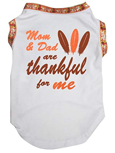 Petitebella Mom & Dad are Thankful for Me Feathers Puppy Dog Shirt (White/Turkeys, Large)