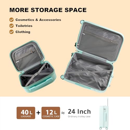 2 Pack Carry on Luggage with Spinner Wheels, Durable Hardside Rolling TSA Lock Suitcase for Lightweight Travel (Azure(14+20) Inch)3