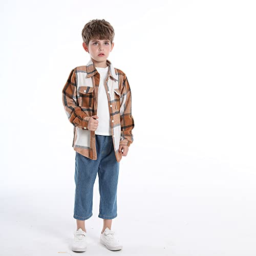Feidoog Toddler 2 Pack Baby Boys And Girls Plaid Shirts Jacket Long Sleeve Lapel Button Down Shirt Top Outwear Clothes,Blue+Brown,2-3T #TOP3