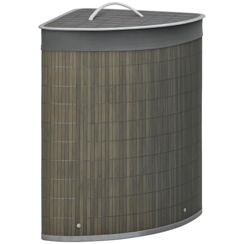 HOMCOM Bambus Wäschekorb mit Deckel 55L Wäschesammler mit...