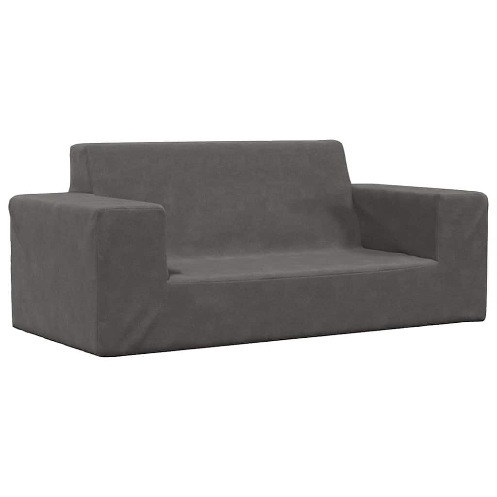 Sofa dziecięca 2-osobowa, antracytowa, miękki plusz ze zdejmowaną poszewką, do pokoju dziecięcego, nie zajmuje dużo miejsca, trwała i wygodna, idealna do mebli dla małych dzieci, łóżeczka