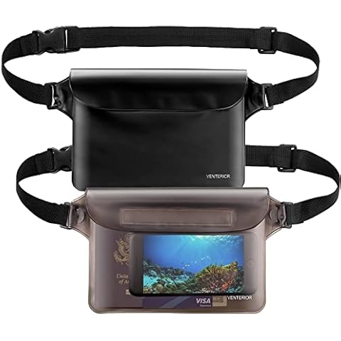 Waterproof Waist Pouch 2-Pack | Beach Accessories Waterproof Fanny Pack Dry Bag for Swimming Snorkeling Sailing Kayaking Pool Water Parks | Keep Your Phone Wallet Safe and Dry (Black & Gray) Cover