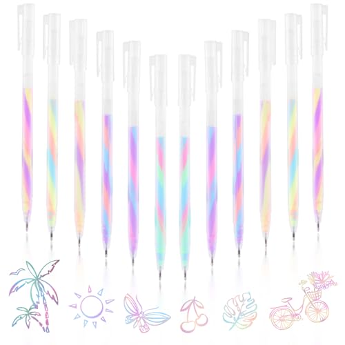 Ailvor Regenbogen Glitzer Gelstifte, 12 Stück Glitzer Gel Stifte, Glitzerstifte Gel für Kinder Erwachsene Malbuch Zeichnen Doodling Scrapbook (Pastell)