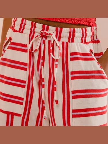 CHARTOU Women's Drawstring High Waisted Striped Palazzo Pants Wide Leg Casual Lounge Beach Pant Trousers3