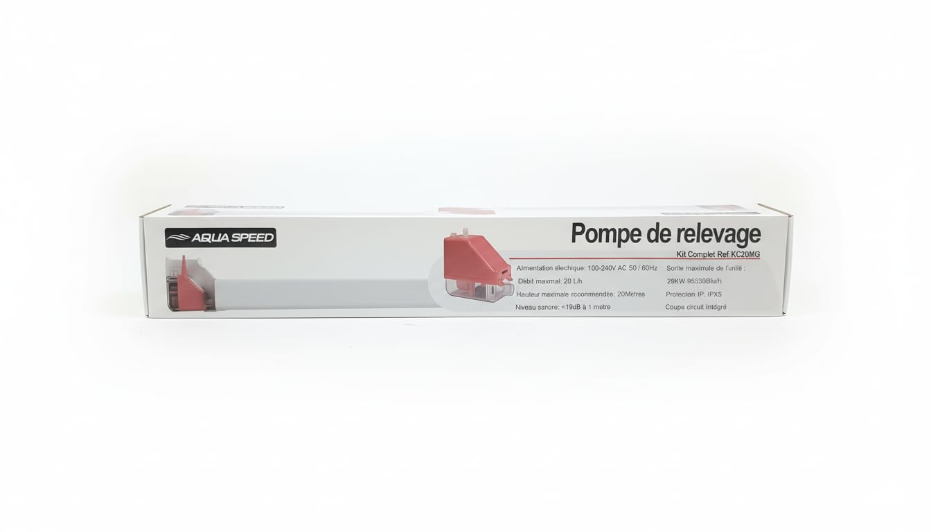 Pompe à Condensat Ultra Silencieuse – Kit Complet avec Goulotte – Relevage pour Climatisation jusqu’à 20kW – AquaSpeed
