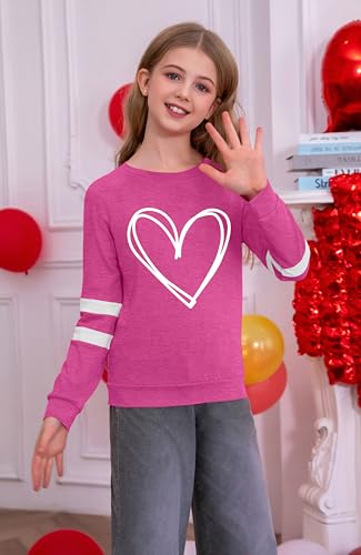 Image of Ithalt Kids Valentine Shirt Girls Valentines Shirts Cute Heart Graphic Long Sleeve Tee Tops 4-14y