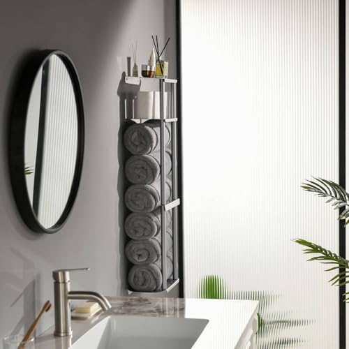 simpletome Towel Racks for Bathroom Storage Shower Organizer 31 inch Wall Mounted with Shelves Can Holds 6 Large Towels Thickened Carbon Steel (Silver Grey) by simpletome - Image 5