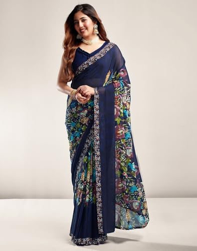 Image of Shiv Textiles Womens Shiv Textiles Women's Georgette Printed Saree