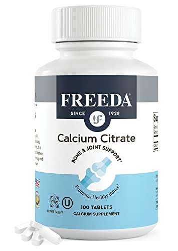 Freeda Calcium Citrate - Kosher Vegan Calcium Supplement for Women & Men - Bone Health & Joint Support - Calcium 1000mg per Serving - Calcium Citrate 1000mg Tablets Calcium Without Vitamin D (100 Ct)