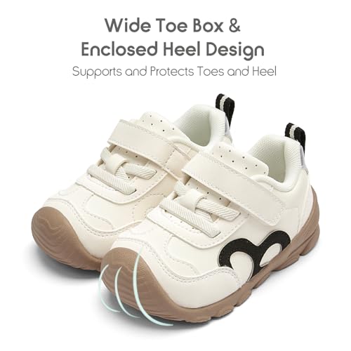 Image of Balabala Girls Boys Toddler Sneakers Wide Toe Box Walking Shoes | Unisex Kids Sneakers with hook-and-loop straps, non-slip soles, soft heel cushion, and flexible support for play