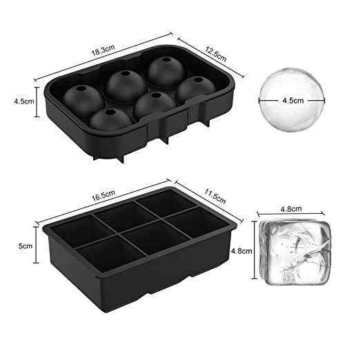 Foto von Silikon Eiswürfelform Eiskugelform Groß Eiswürfel - LUCKEA Eiswürfelbehälter 6-Fach 2-Set Ice Cube Tray, BPA Frei, für Gekühlte Getränke, Whisky und Cocktails Schwarz