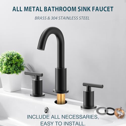 TRUSTMI Matte Black Bathroom Faucet 3 Hole 8" Widespread, Swivel Spout by TRUSTMI - Used condition - Image 3