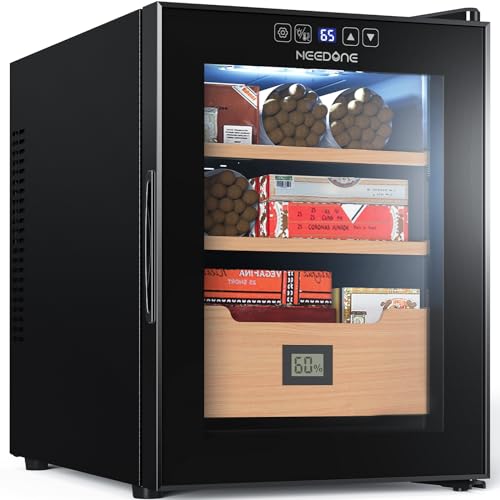 NEEDONE Humidor 33L with Heating and Cooling Temperature Control System, Quiet Electric Cooler Cabinet for 280 Counts with Digital Hygrometer, Made with Spanish Cedar Wood, Gift for Men