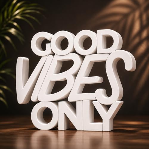 Image of Mad Masters Good Vibes Only Motivational Desk Decor - Aesthetic Table, Shelf & Wall Showpiece for Home Office, Business. Vastu Friendly Gifting, Classic White (20.3 x 16.5 x 2.5 cm)