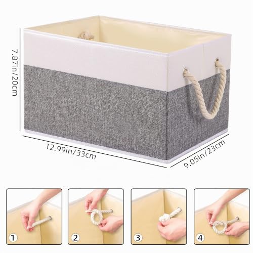 Yawinhe 4 Stück Aufbewahrungsbox Stoff für Kleidung,Weiß/Grau,33x23x20cm – Ansicht 5