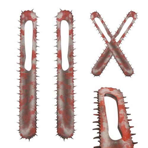 COSWOR 36.6 Red PU Anime Weapon Hand Saw 2 Piece Set for Cosplay Costume Performance Props-Damage Version