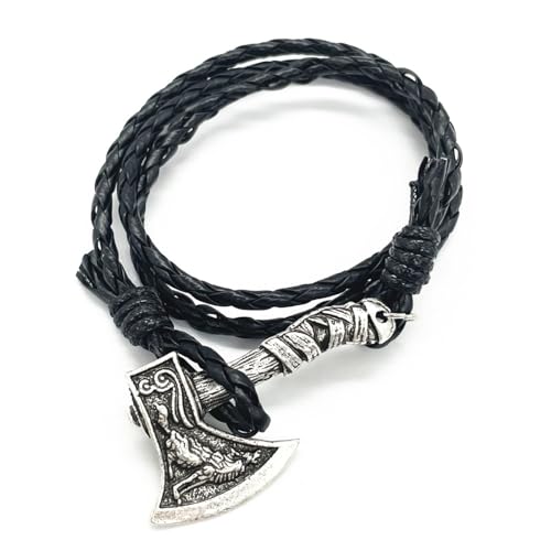 Accessoires viking en cuir véritable et amulette de hache slave sculptée main