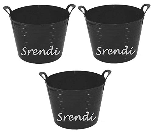 Easy Shopping 3 x 14 Litre Flexi Tub Garden Home Flexible Colour Rubber Storage Container Bucket Polyethylene Flex Tub- MADE IN U.K. (Black)