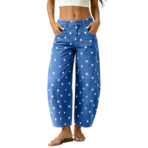 Women Barrel Cropped Jeans Baggy High Waisted Casual Trendy Denim Pants - image 1