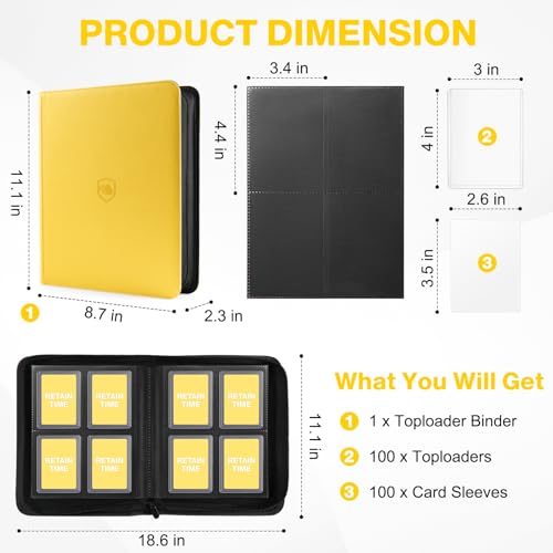 Image of Top Loader Binder 4 Pocket, Holds 160 Toploaders, 100 Toploaders INCLUDED | Toploader Binder for 3 inch x 4 inch Rigid Toploaders, Trading Card Binder for TCG, MTG, Sport Cards, PU Leather Cover, Side Loading